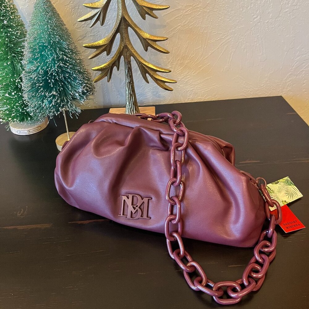 Badgley Mischka Plum Shoulder Chain Clutch Bag (NWT)